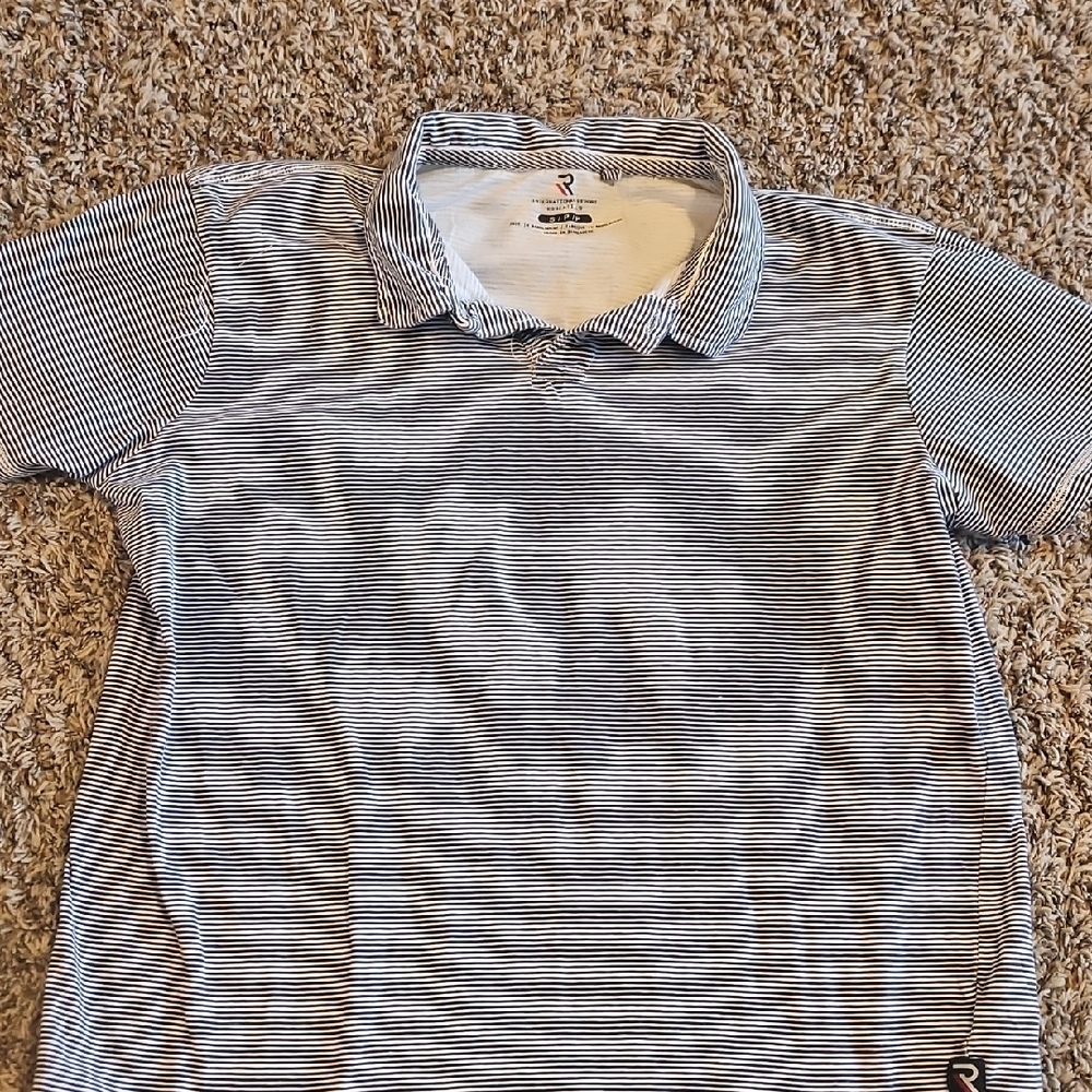 R Men’s Striped Polo Shirt - Navy and White